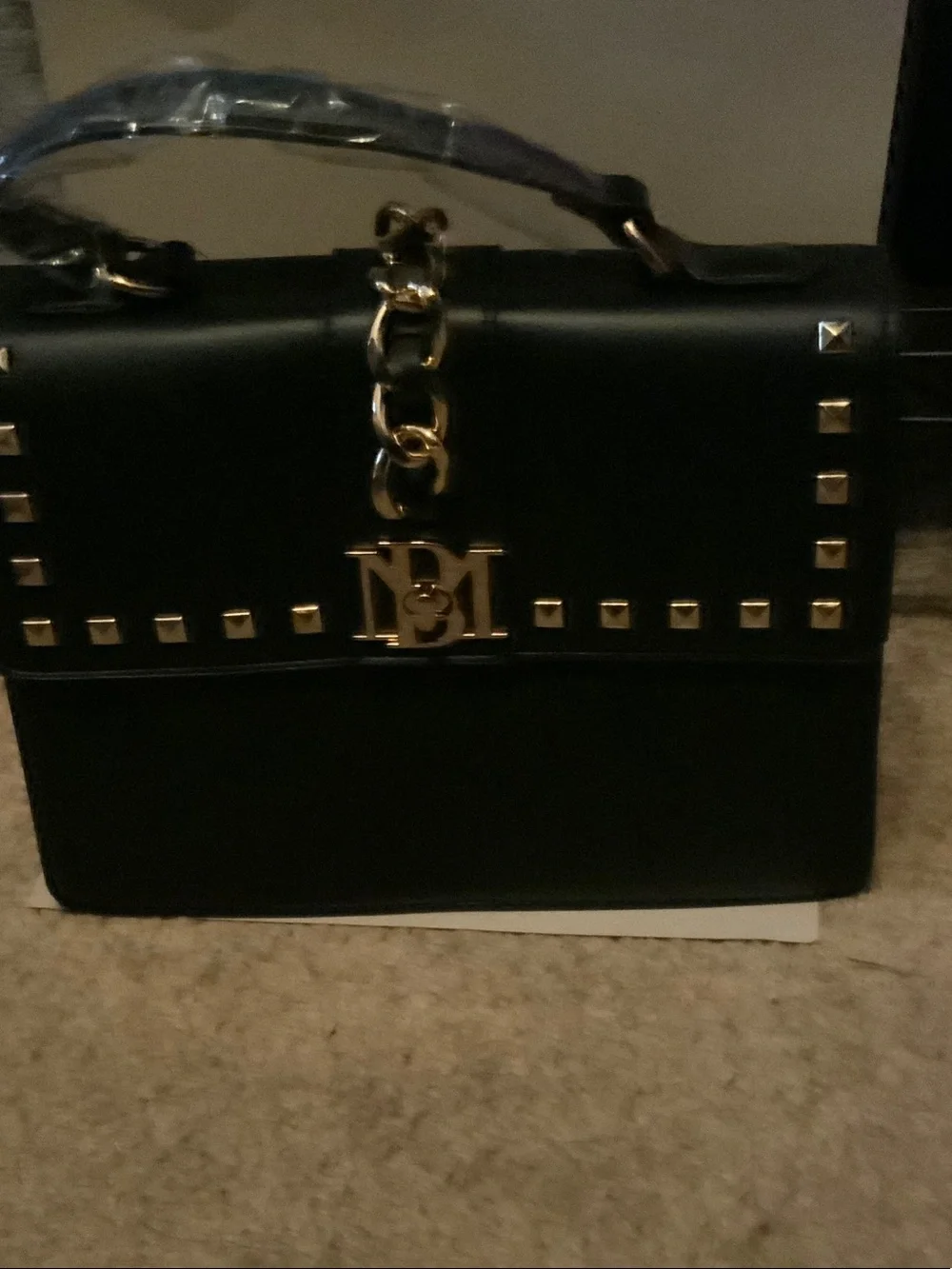 Badgley Mischka Black Satchel with Gold Hardware and Studs